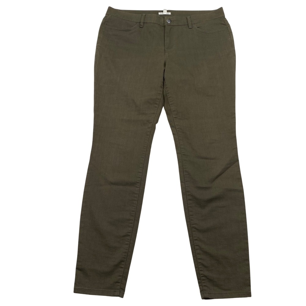 Eileen Fisher Skinny Pants Womens 14 Olive Green Organic Cotton Stretch Slim